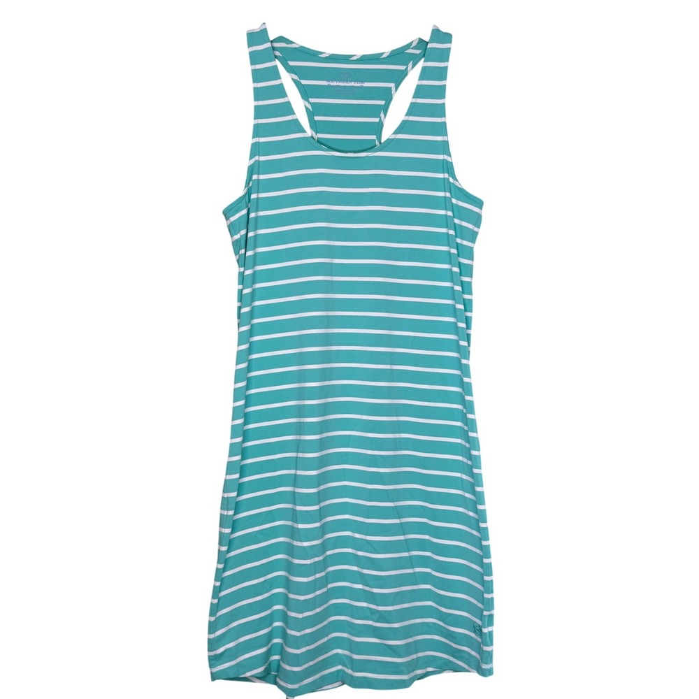 Southern Tide Teal White Striped Racerback Mini Tank Dress Small Skipjack Logo